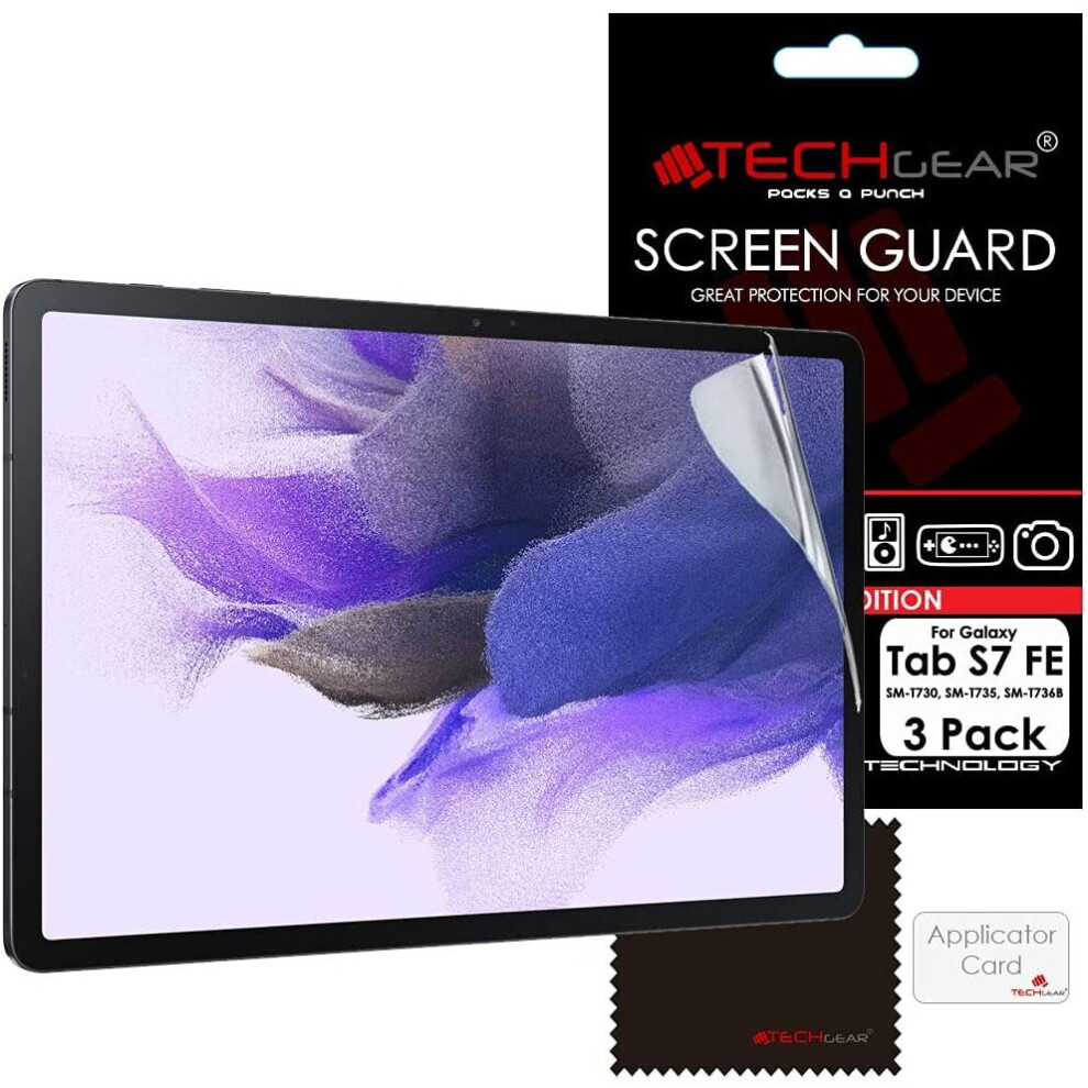 TECHGEAR 3 Pack Galaxy Tab S7 FE 12.4" Screen Protectors (SM-T730 / SM-T736), Ultra CLEAR Screen Protector Guard Cover Designed...