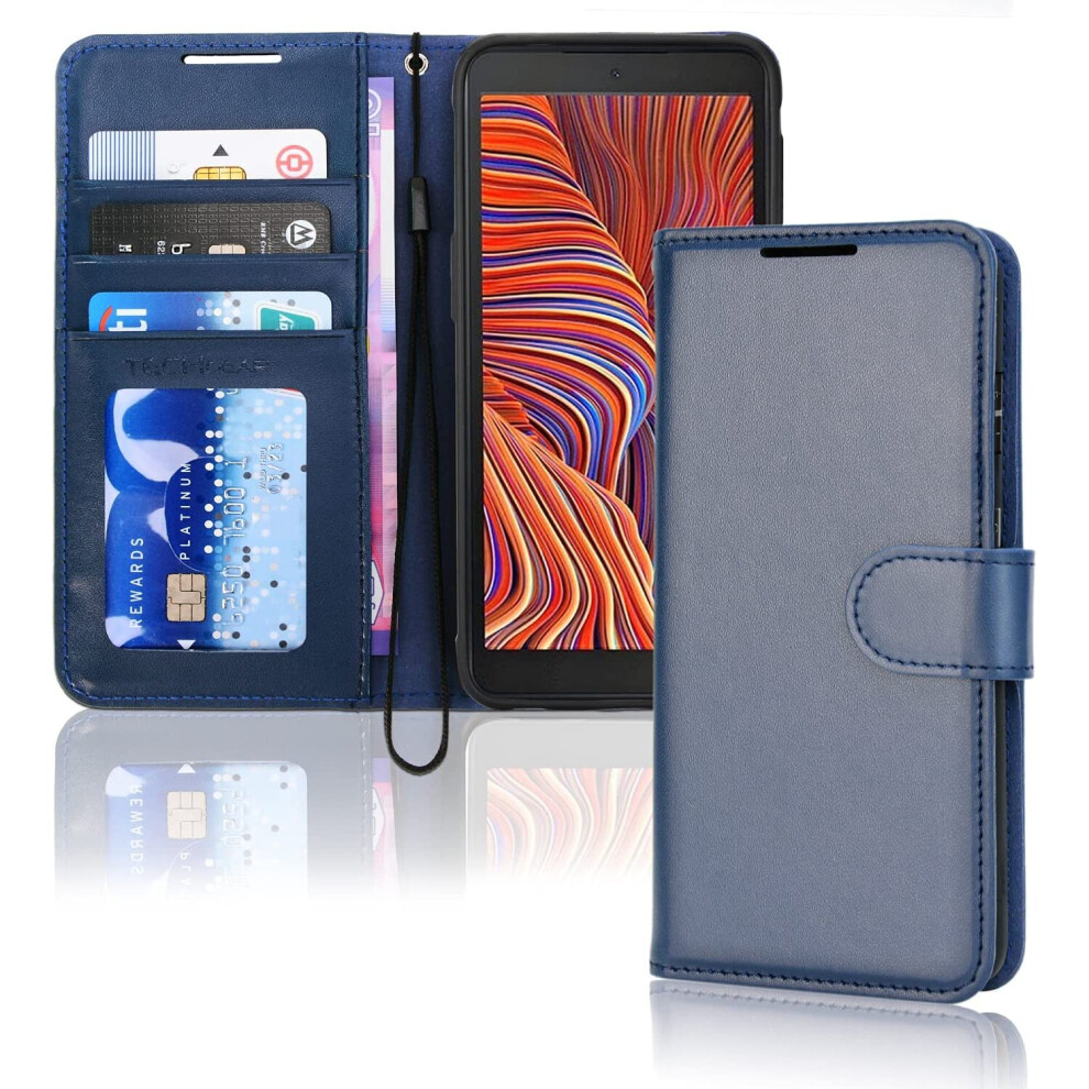 Techgear Galaxy Xcover 5 Leather Wallet Case, Flip Protective Case Cover With Wallet Card Holder, Stand And Wrist Strap - Blue...