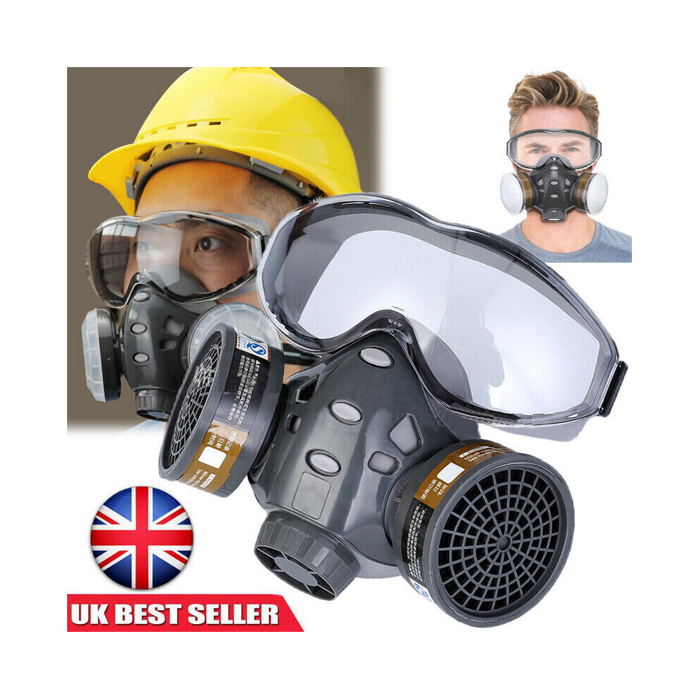Full Face Gas Mask Paint Spray Chemical Factory Respirator + Goggles