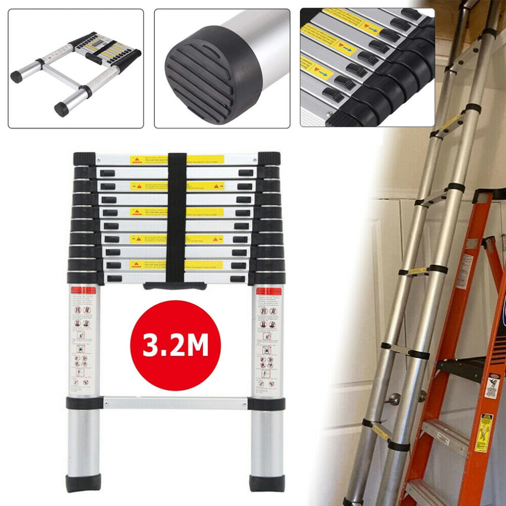 3.2M 11 Steps Aluminium Red Telescopic Ladder Extension Extendable 097239206037