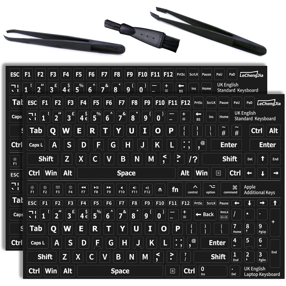 2 Pcs English Uk Replacement Non Transparent Stickers With Lettersï¼Matteï¼Ï¼Suitable For Any Standard Keyboard,Laptop... Black/White 718910137159
