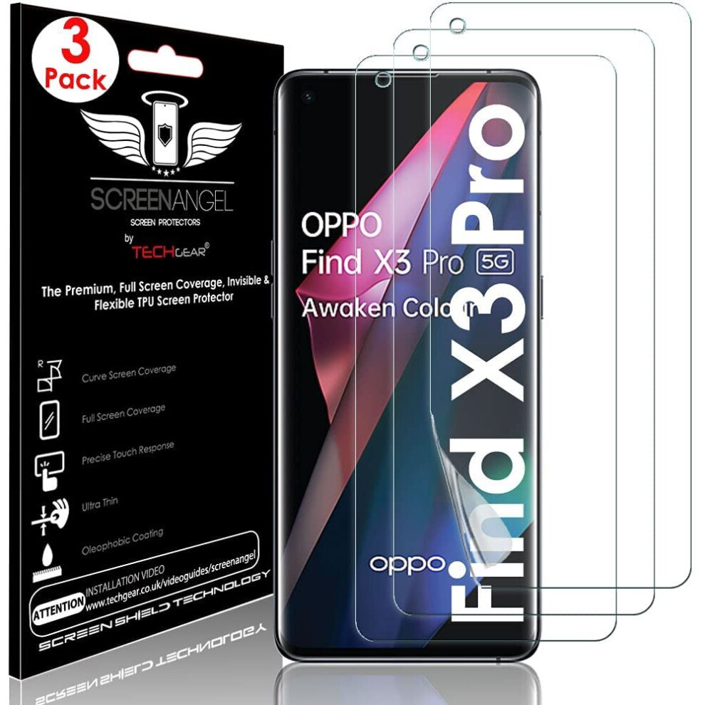 Techgear [3 Pack Screen Protector Fits Oppo Find X3 Pro 5G [Screen Angel Edition] [Case Friendly] [Bubble Free] [Full Screen...