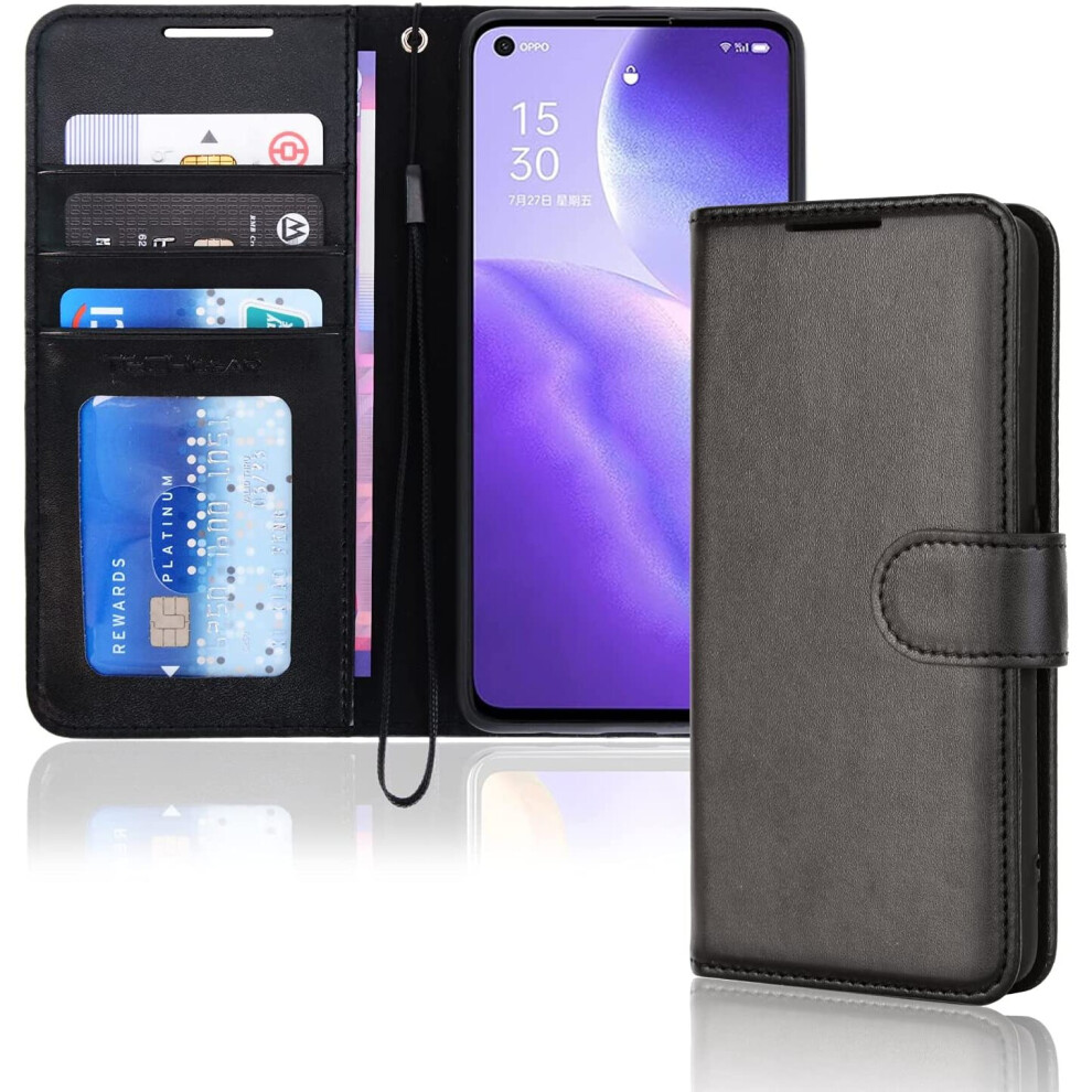 TECHGEAR Leather Wallet Case for Oppo Find X3 Lite 5G, Flip Protective Case Cover with Wallet Card Holder, Stand & Wrist Strap...