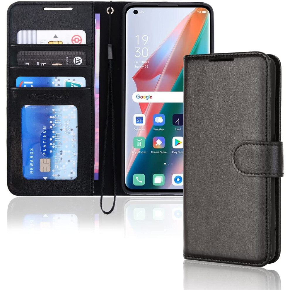 TECHGEAR Leather Wallet Case for Oppo Find X3 Pro 5G, Flip Protective Case Cover with Wallet Card Holder, Stand & Wrist Strap -...