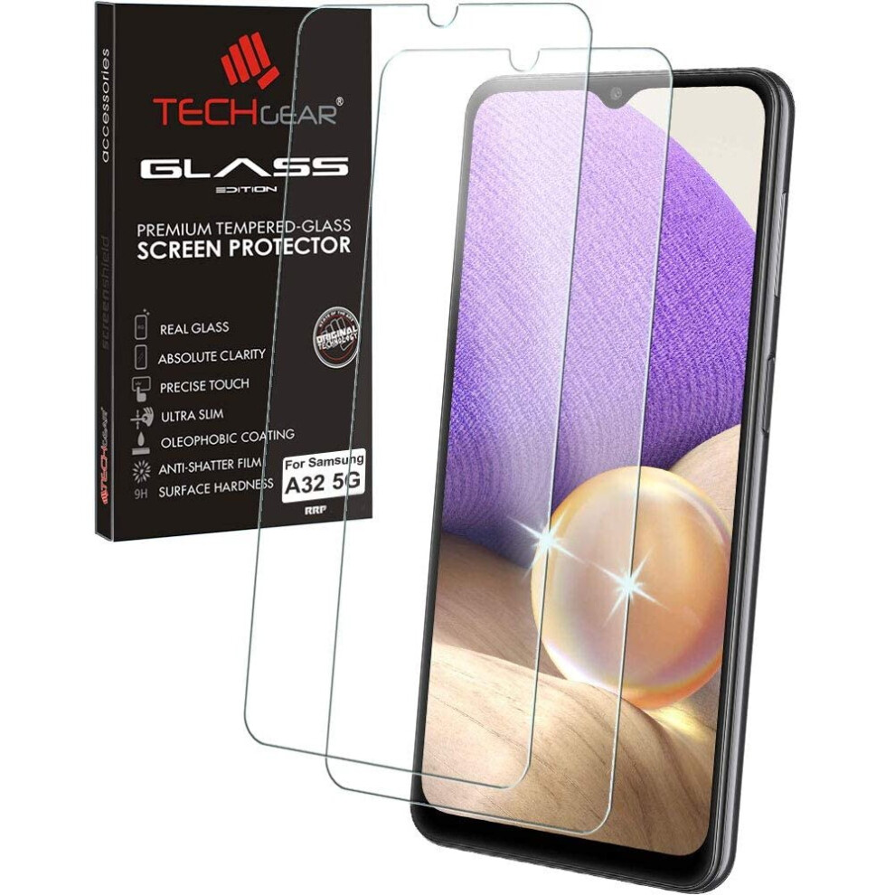 TECHGEAR 2 Pack GLASS Edition Compatible with Samsung Galaxy A32 5G, Tempered Glass Screen Protector Covers [2.5D Round Edge]...