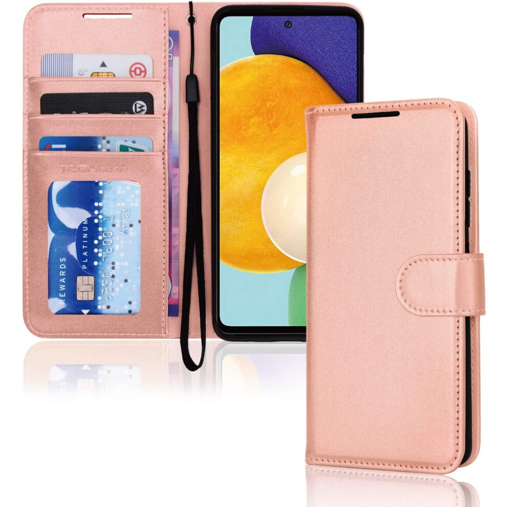 TECHGEAR Galaxy A52 / A52s 5G Leather Wallet Case, Flip Protective Case with Wallet Card Holder, Stand and Wrist Strap - Rose...