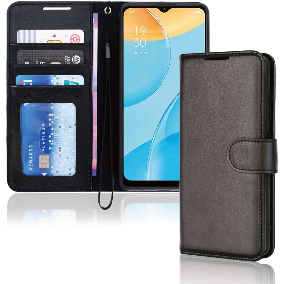 TECHGEAR Leather Wallet Case for Oppo A15 / A15s, Flip Protective Case Cover with Wallet Card Holder, Stand & Wrist Strap -...