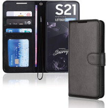 TECHGEAR Galaxy S21 Leather Wallet Case, Flip Protective Case Cover with Wallet Card Holder, Stand and Wrist Strap - Black PU...