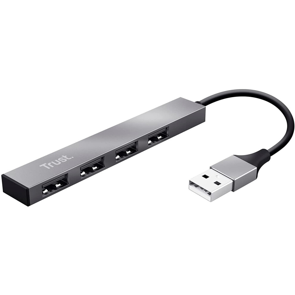 Trust 23786 Halyx Aluminium 4-Port Mini Usb 2.0 Hub For Pc, Laptop, Mac - Silver 8713439237863