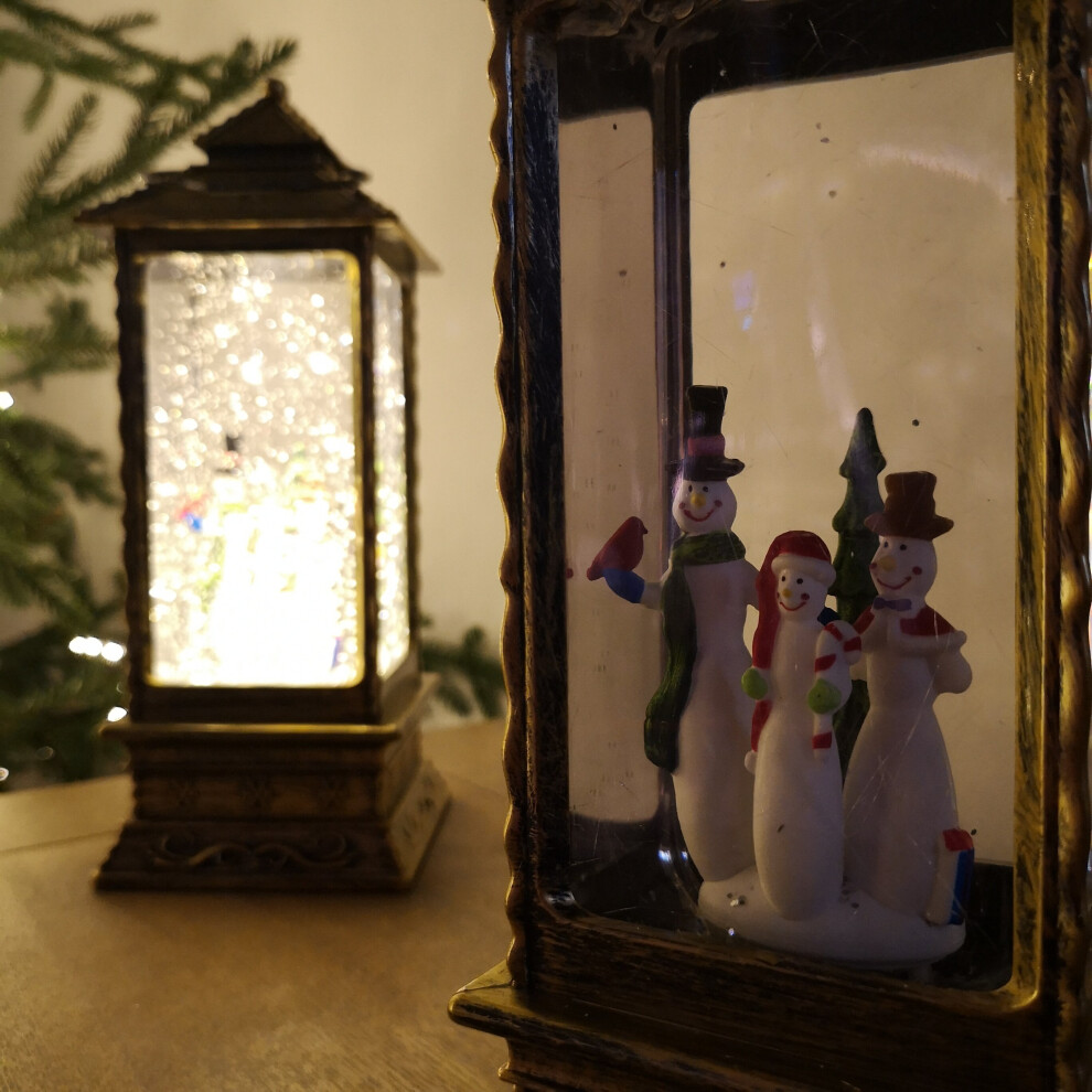 Samuel Alexander 27Cm Glitter Water Spinner Led Lantern Christmas Decoration With Snowman Scene