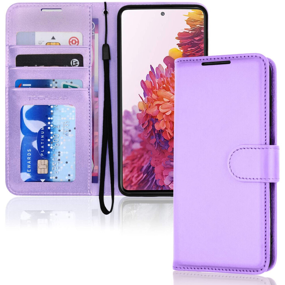 TECHGEAR Galaxy S21 Leather Wallet Case, Flip Protective Case Cover with Wallet Card Holder, Stand and Wrist Strap - Violet PU...