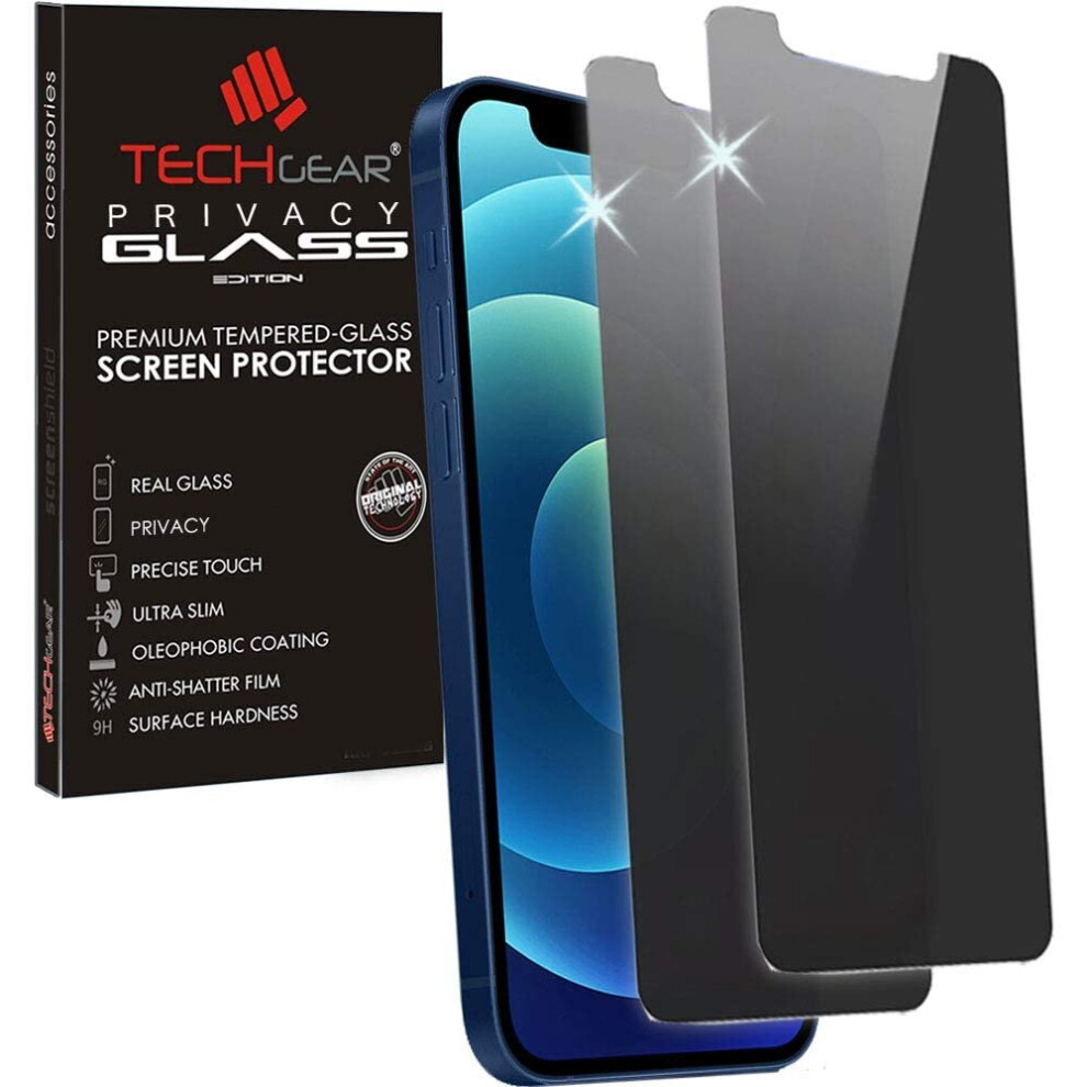 [2 Pack] TECHGEAR Anti Spy Screen Protectors for iPhone 12 Mini - PRIVACY Filter GLASS Edition Genuine Tempered Glass Screen...