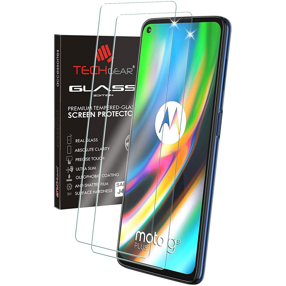 Techgear 2 Pack Glass Edition Compatible For Motorola Moto G9 Plus, Tempered Glass Screen Protector Covers [2.5D Round Edge]...