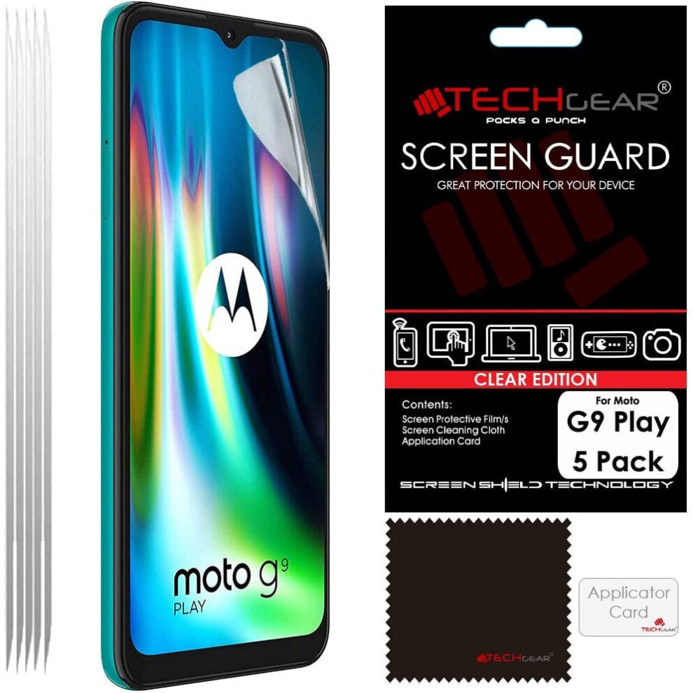 TECHGEAR [5 Pack] Screen Protectors Compatible for Motorola Moto G9 Play, CLEAR LCD Screen Protectors Cover Guards