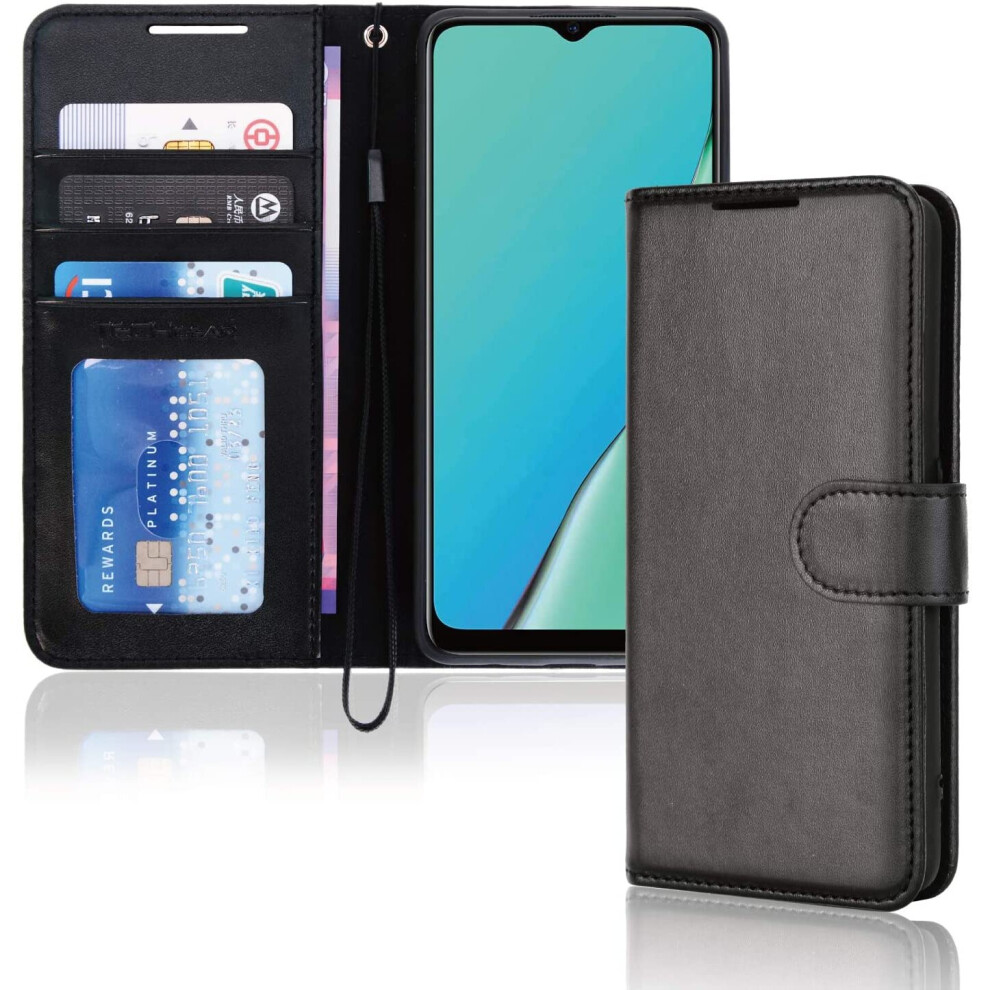 TECHGEAR Leather Wallet Case for Oppo A9 2020 / A5 2020, Flip Protective Case Cover with Wallet Card Holder, Stand & Wrist...