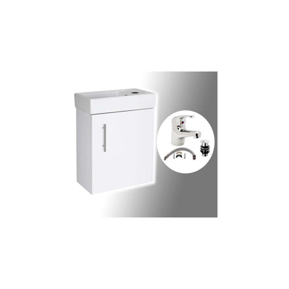 White Wall Hung Minimalist Compact Cloakroom Vanity Unit Basin/Sink 400mm