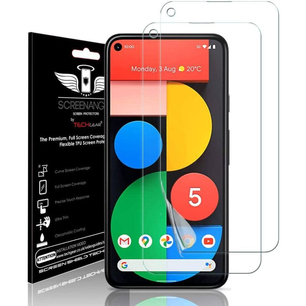 TECHGEAR [2 Pack Screen Protectors fit Google Pixel 5 [Screen Angel Edition] [Case Friendly] [Bubble Free] [FULL Screen...