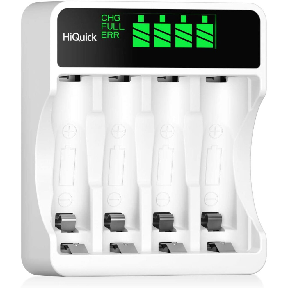 HiQuick LCD 4-slot Battery Charger for AA & AAA Rechargeable Batteries, Type C and Micro USB Input, Fast Charging Function,...