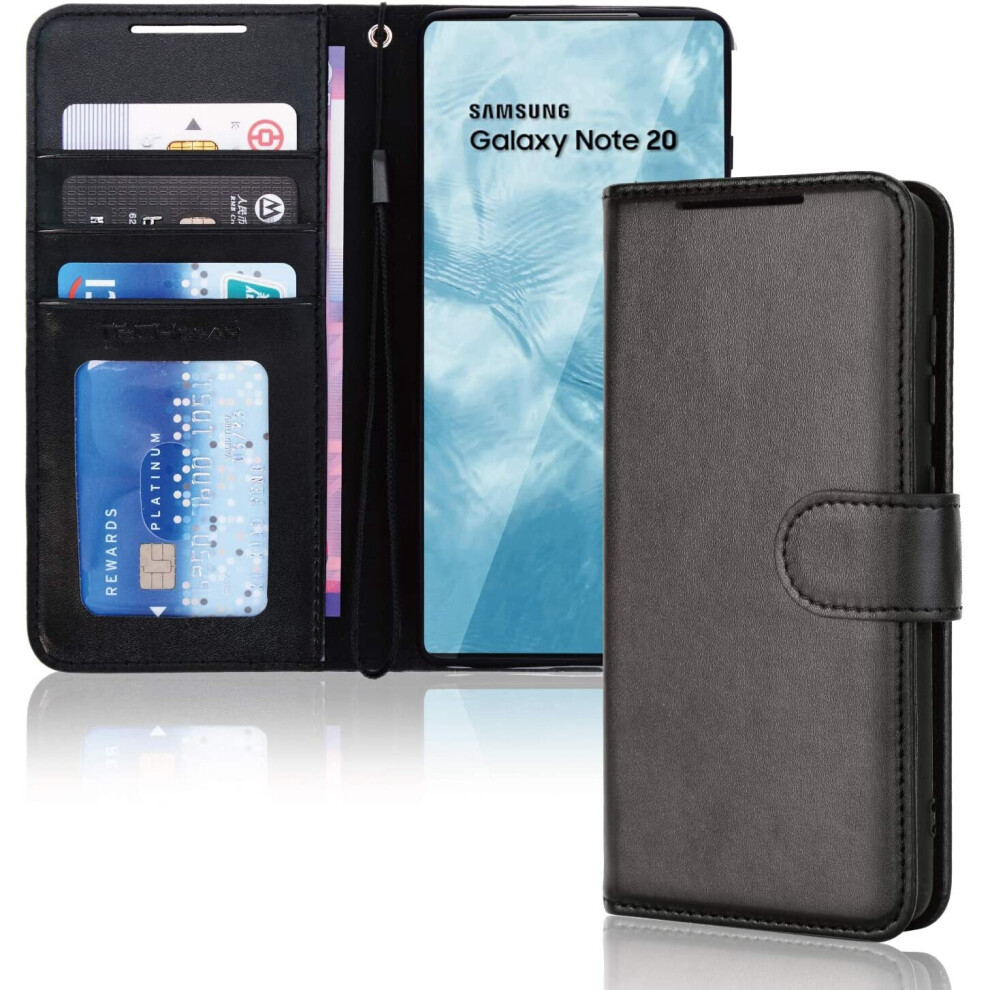 TECHGEAR Galaxy Note 20 Leather Wallet Case, Flip Protective Case Cover with Wallet Card Holder, Stand and Wrist Strap - Black...