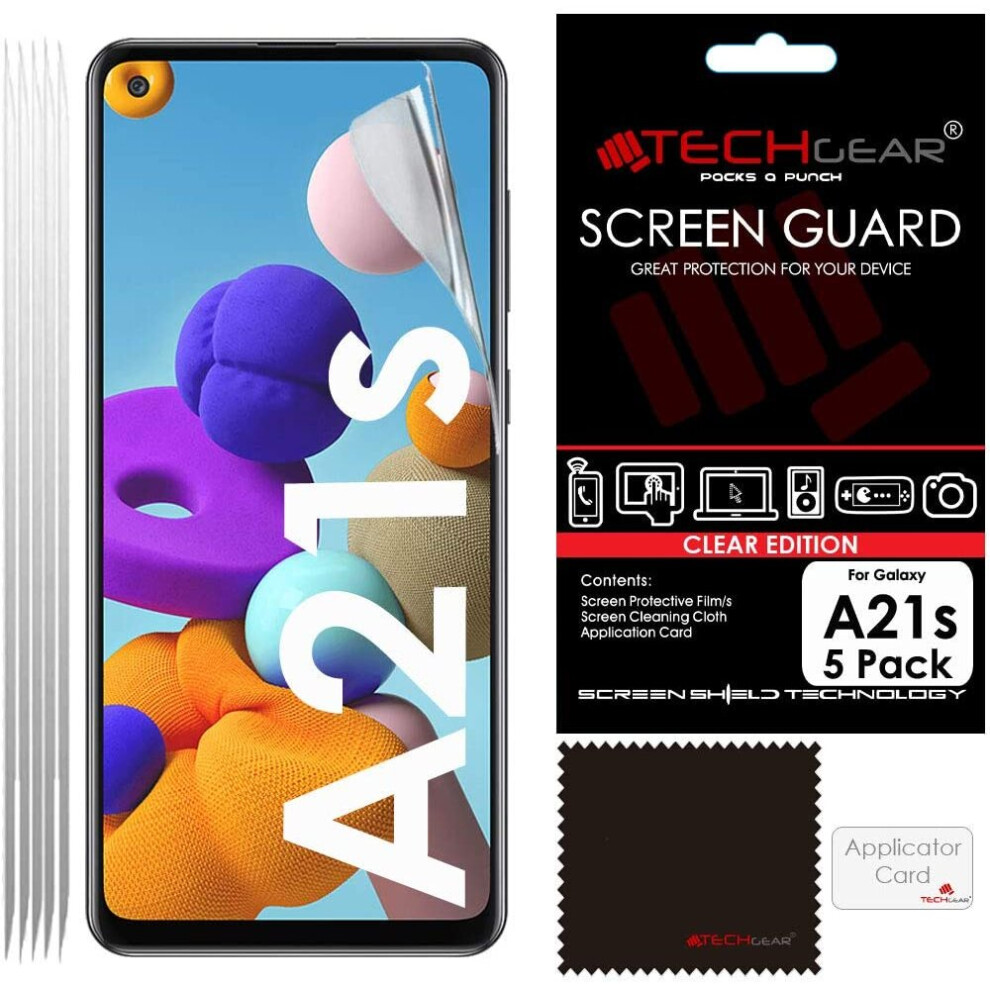 TECHGEAR [5 Pack] Screen Protectors Compatible with Samsung Galaxy A21s, CLEAR LCD Screen Protectors Cover Guards