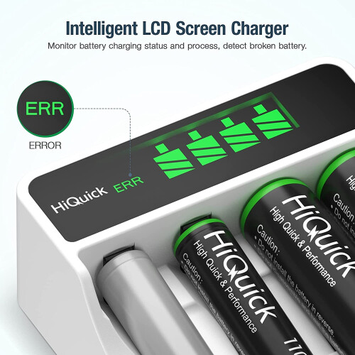 HiQuick LCD 4-slot Battery Charger for AA & AAA Rechargeable Batteries, Type C and Micro USB Input, Fast Charging Function,... 2