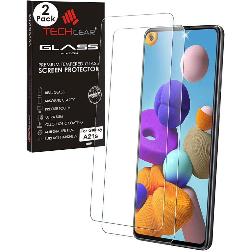 TECHGEAR [2 Pack GLASS Edition Compatible with Samsung Galaxy A21s, Tempered Glass Screen Protector Covers [2.5D Round Edge]...