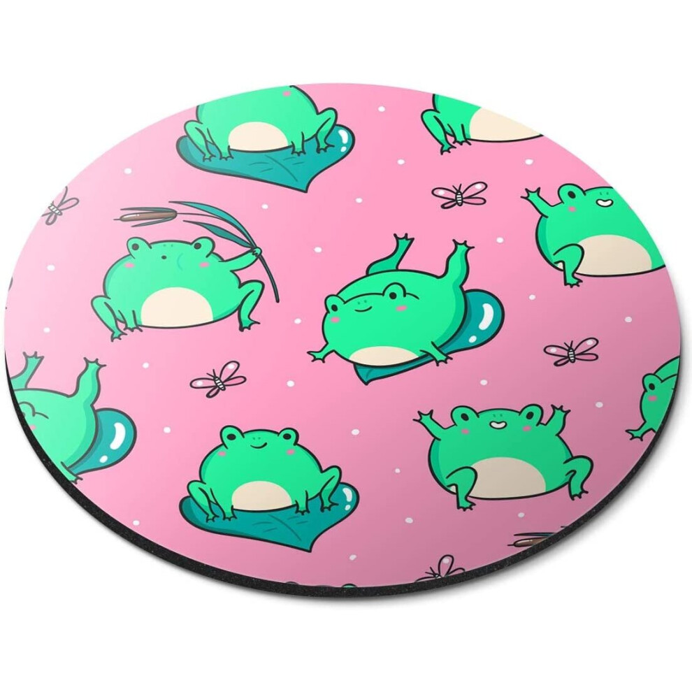 Kawaii Frog Pattern Frogs - Flexible Round 5Mm Rubber Mouse Mat Pad Office Home Novelty Printed Desk Accessory - 45225 Green/Pink 7626013108583