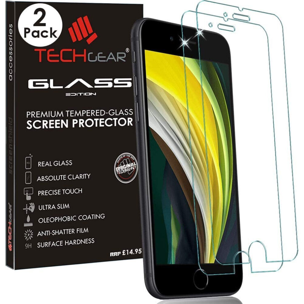 TECHGEAR [2 Pack GLASS Edition for iPhone SE 5G 2022 / iPhone SE 2020 4.7" Tempered Glass Screen Protector Cover [2.5D Round...