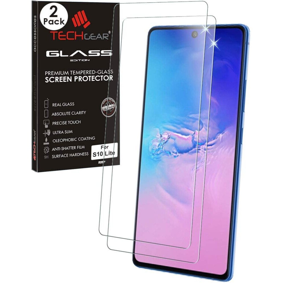 TECHGEAR 2 Pack GLASS Edition Compatible with Samsung Galaxy S10 Lite, Tempered Glass Screen Protector Covers [2.5D Round Edge]...