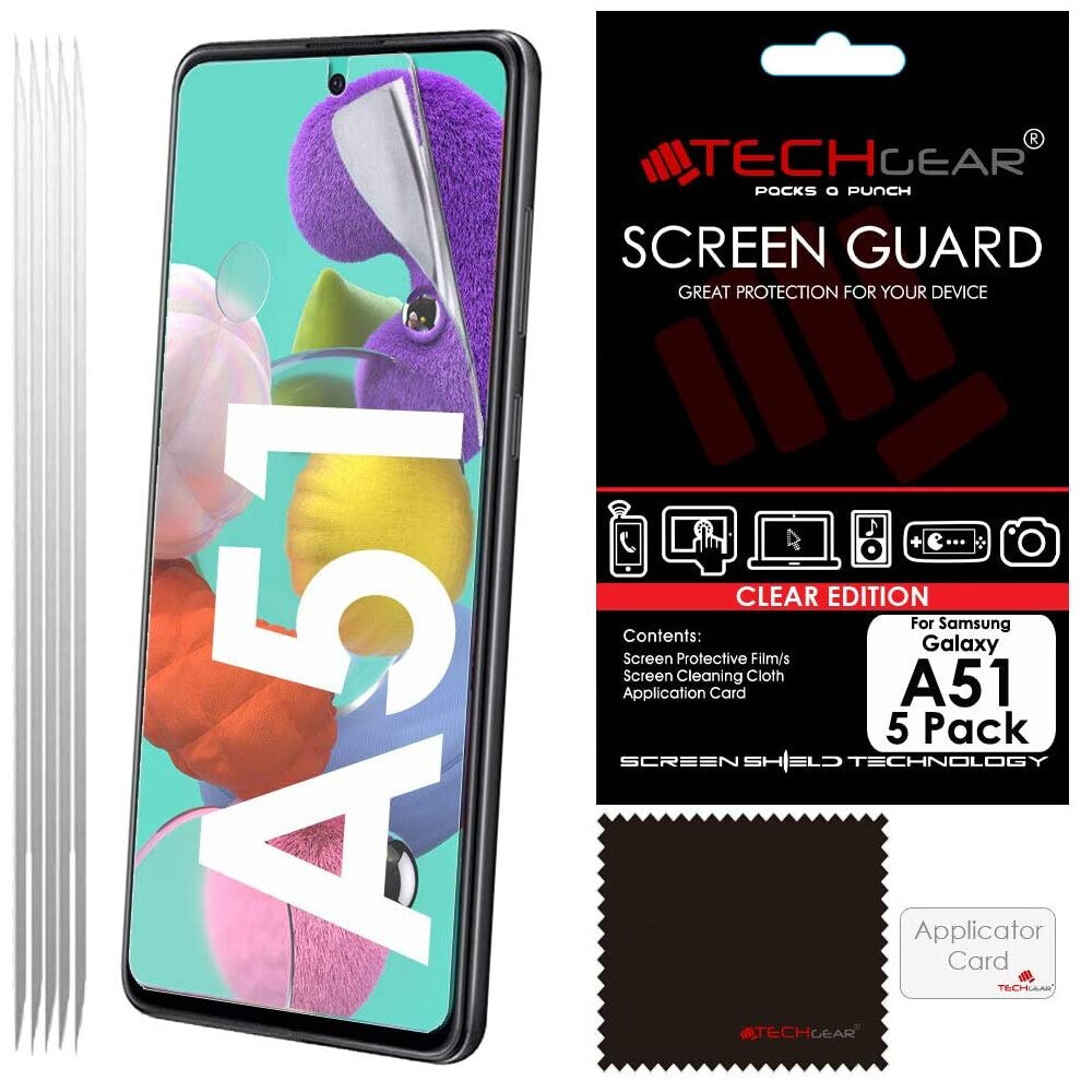 Techgear [5 Pack] Screen Protectors Compatible With Samsung Galaxy A51, Clear Lcd Screen Protectors Cover Guards