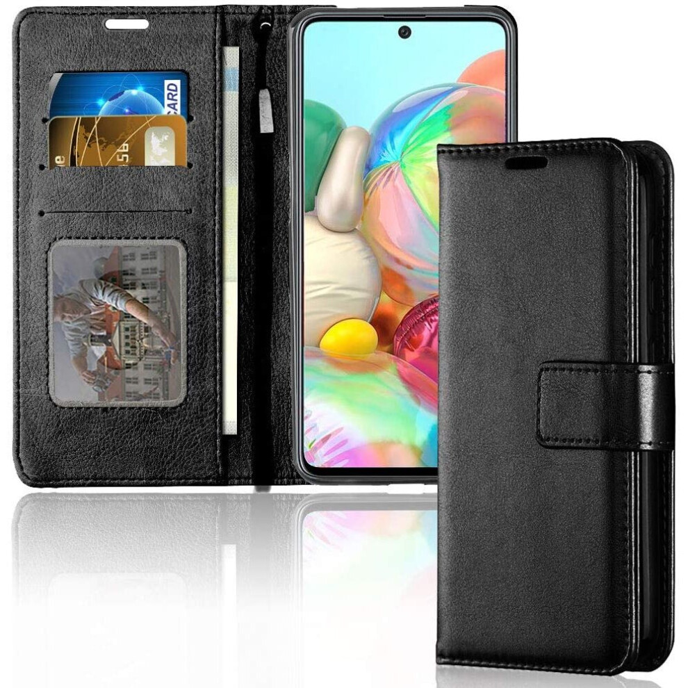 TECHGEAR Galaxy A71 Leather Wallet Case, Flip Protective Case Cover with Card Slots, Kickstand and Wrist Strap - Black PU...