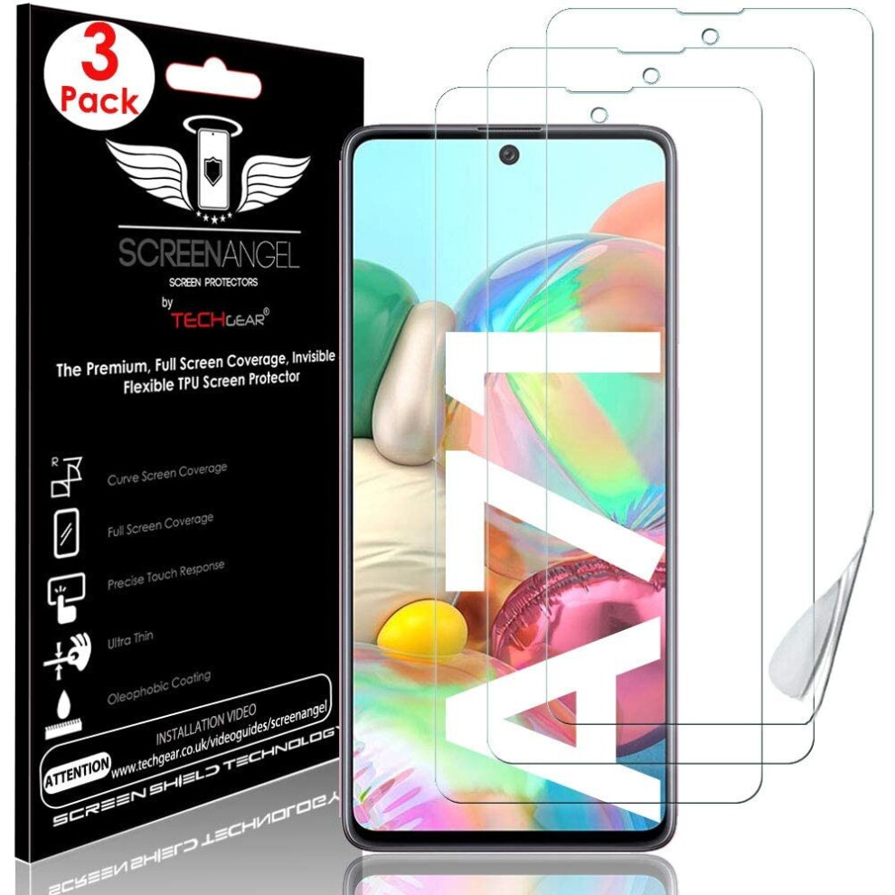 TECHGEAR 3 Pack Screen Protectors fit Samsung Galaxy A71 [Screen Angel Edition] [Fingerprint Support][Case Friendly] [Bubble...