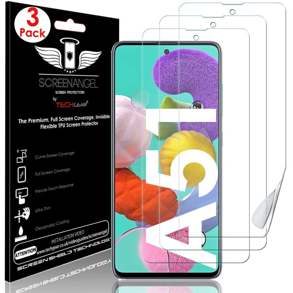TECHGEAR 3 Pack Screen Protectors fit Samsung Galaxy A51 [Screen Angel Edition] [Fingerprint Support][Case Friendly] [Bubble...