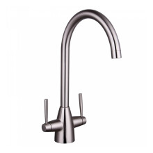 Kitchen Sink Mixer Tap Brushed Nickel (RUMBA) Twin Lever Swivel Spout