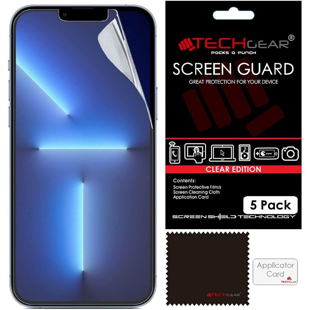 Techgear [Pack Of 5] Screen Protectors For Iphone 13, Iphone 13 Pro - Clear Lcd Screen Protector Film Guard Covers With...