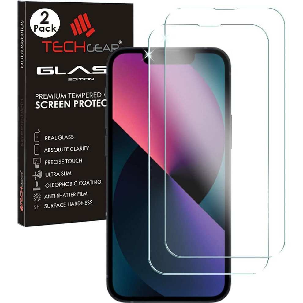 TECHGEAR [2 Pack] GLASS Edition for iPhone 13, iPhone 13 Pro 6.1" Tempered Glass Screen Protector Cover [2.5D Round Edge] [9H...