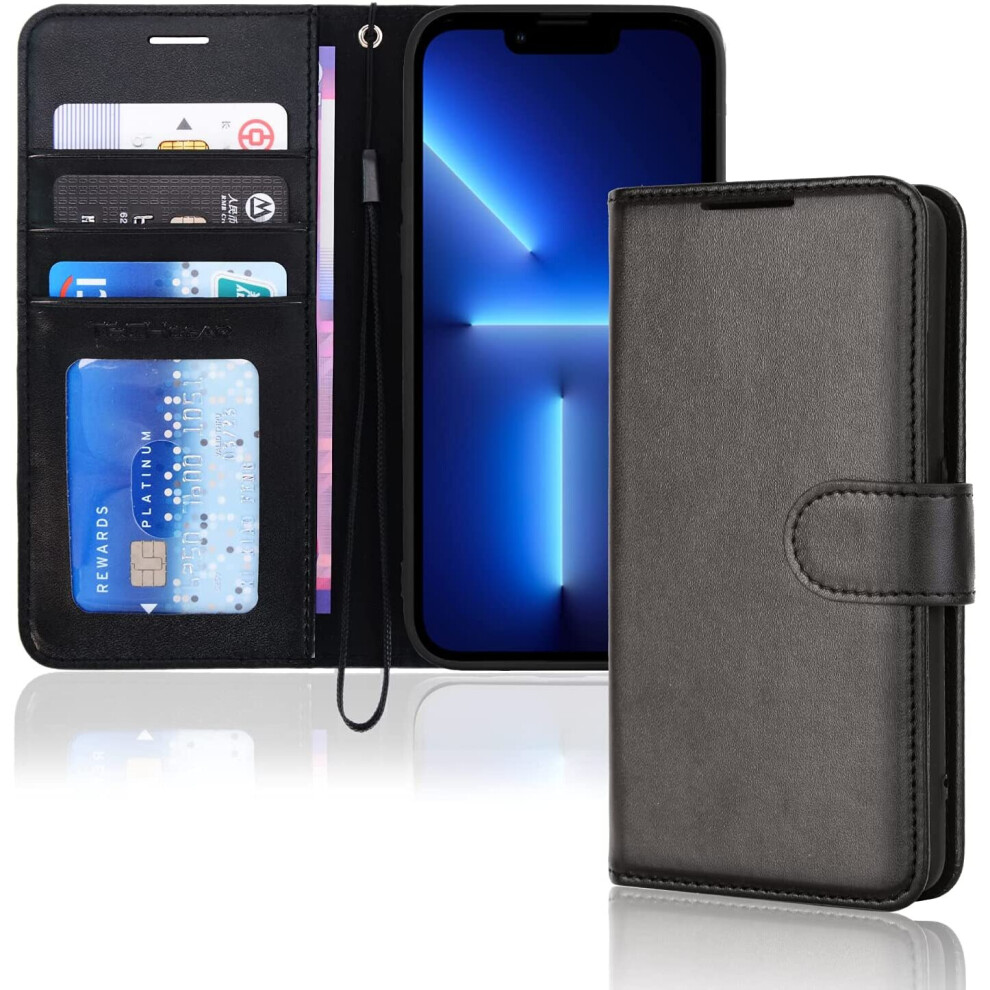 TECHGEAR iPhone 13 Pro Max Leather Wallet Case, Flip Protective Case Cover with Wallet Card Holder, Stand and Wrist Strap -...