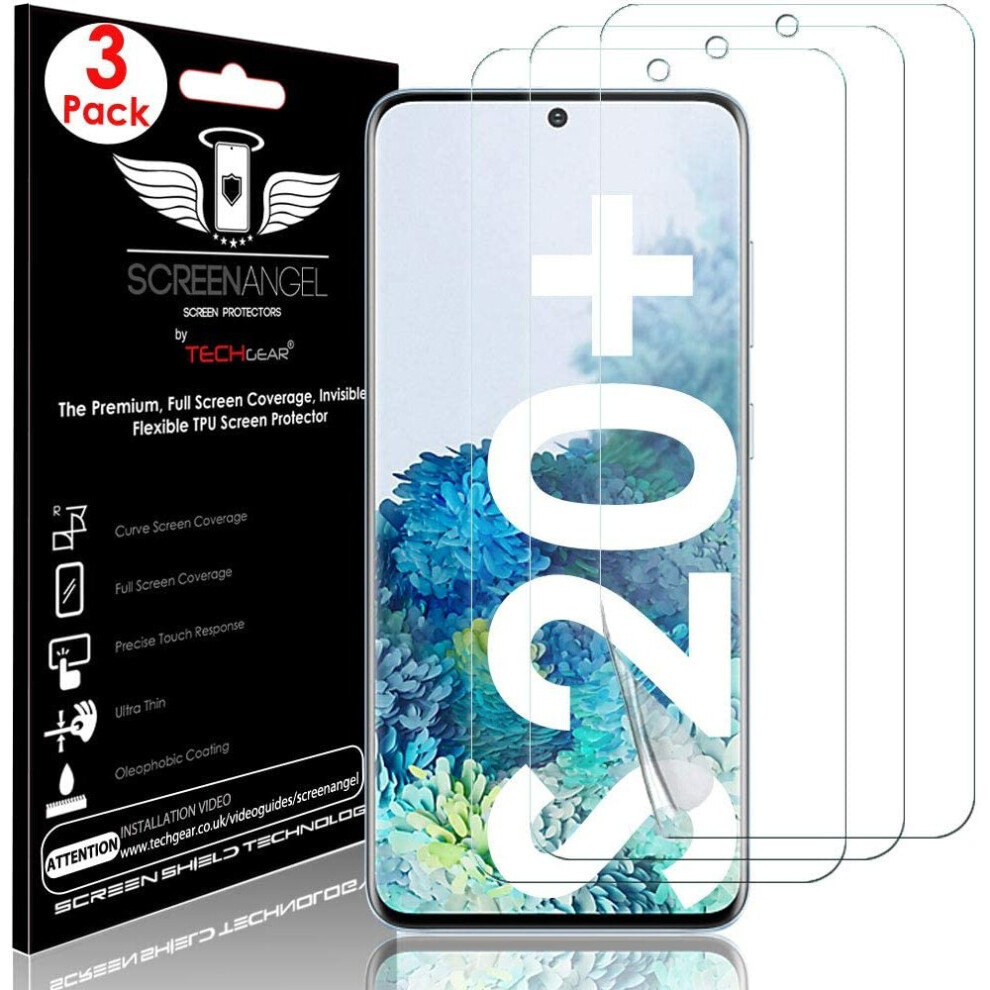 TECHGEAR [3 Pack Screen Protector fits Samsung Galaxy S20 Plus [Screen Angel Edition] [In-Display Fingerprint Support][Case...