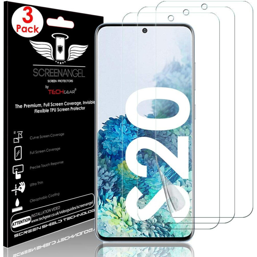 TECHGEAR [3 Pack Screen Protector fits Samsung Galaxy S20 [Screen Angel Edition] [In-Display Fingerprint Support][Case...