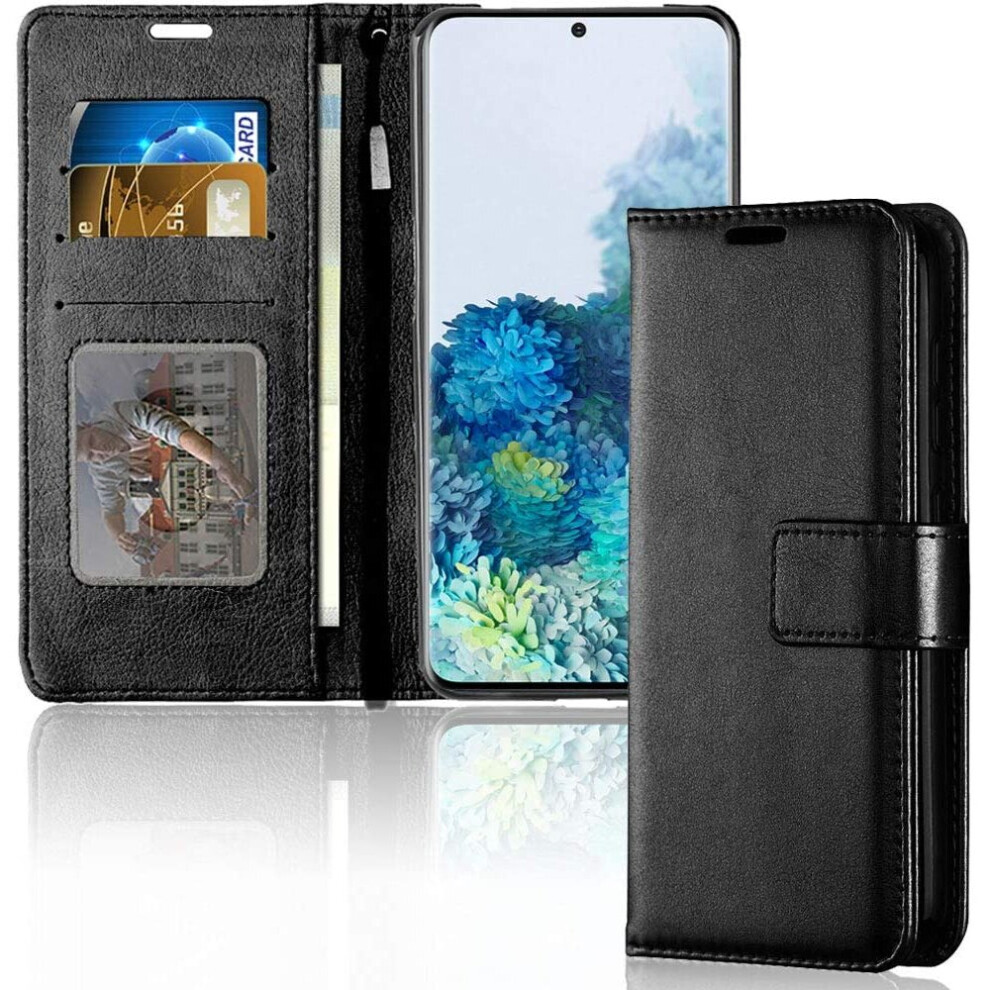 TECHGEAR Galaxy S20 Leather Wallet Case, Flip Protective Case Cover with Wallet Card Holder, Stand and Wrist Strap - Black PU...