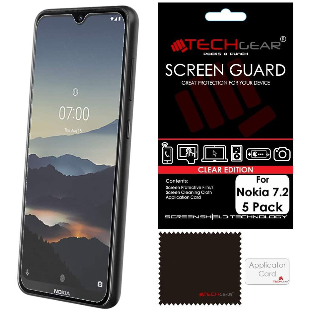 TECHGEAR [5 Pack] Screen Protectors for Nokia 7.2, CLEAR LCD Film Screen Protectors Cover Guards Compatible with Nokia 7.2