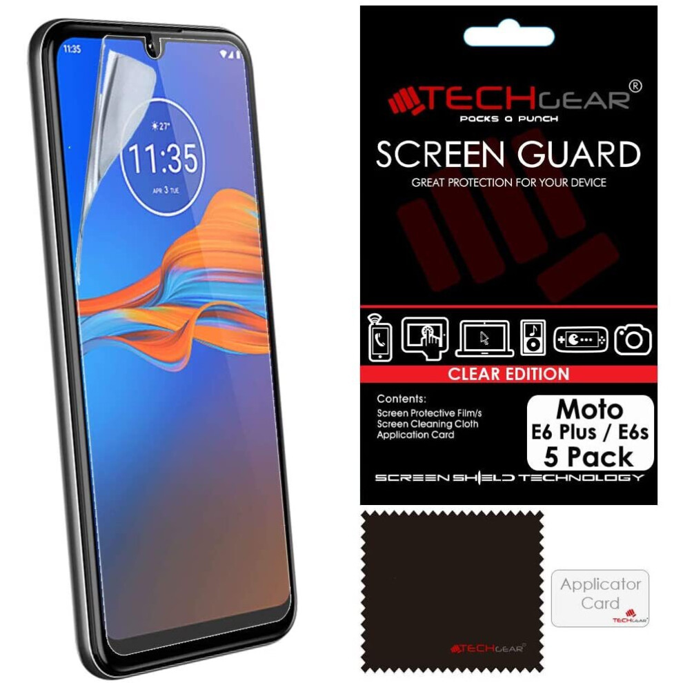 TECHGEAR 5 Pack Moto E6 Plus / E6s Screen Protectors, CLEAR LCD Film Screen Protectors Cover Guards Compatible for Motorola...