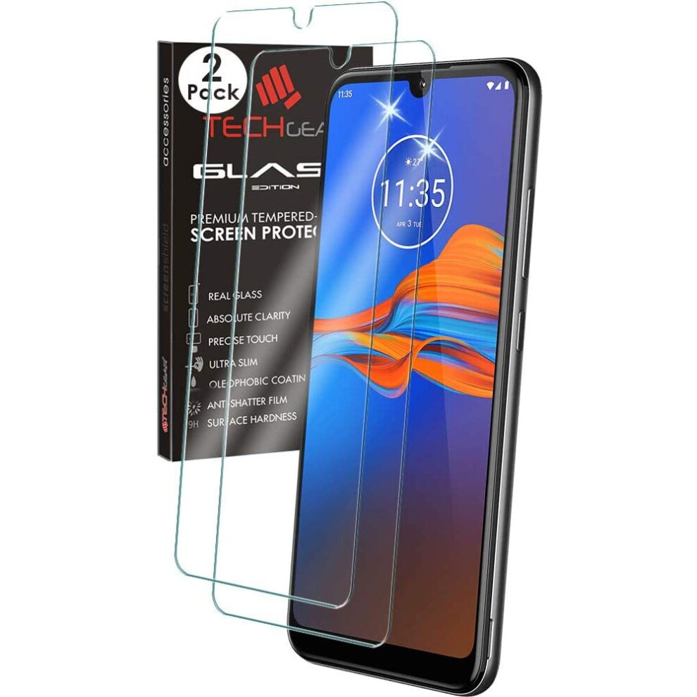 Techgear [2 Pack Glass Edition For Motorola Moto E6 Plus / E6s, Genuine Tempered Glass Screen Protectors Covers [2.5D Round...