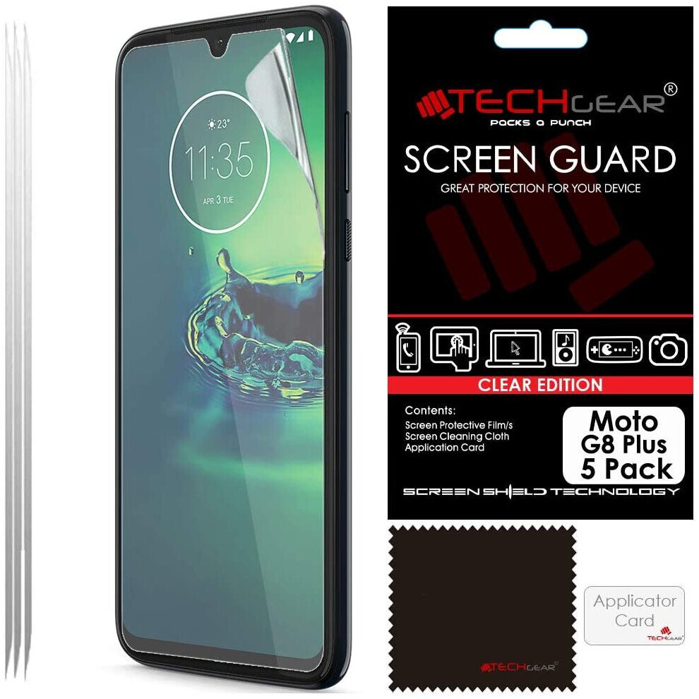 TECHGEAR [5 Pack Moto G8 Plus Screen Protectors, CLEAR LCD Film Screen Protectors Cover Guards Compatible for Motorola Moto G8...