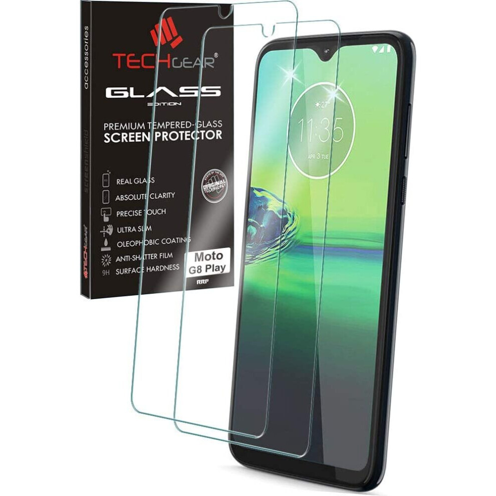 TECHGEAR [2 Pack GLASS Edition for Motorola Moto G8 Play, Genuine Tempered Glass Screen Protectors Covers [2.5D Round Edge] [9H...