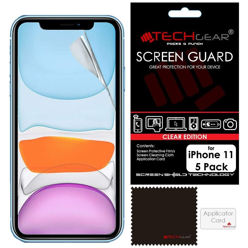 TECHGEAR [Pack of 5] Screen Protectors for iPhone 11 - CLEAR LCD Screen Protector Guard Covers with Cleaning Cloth &...