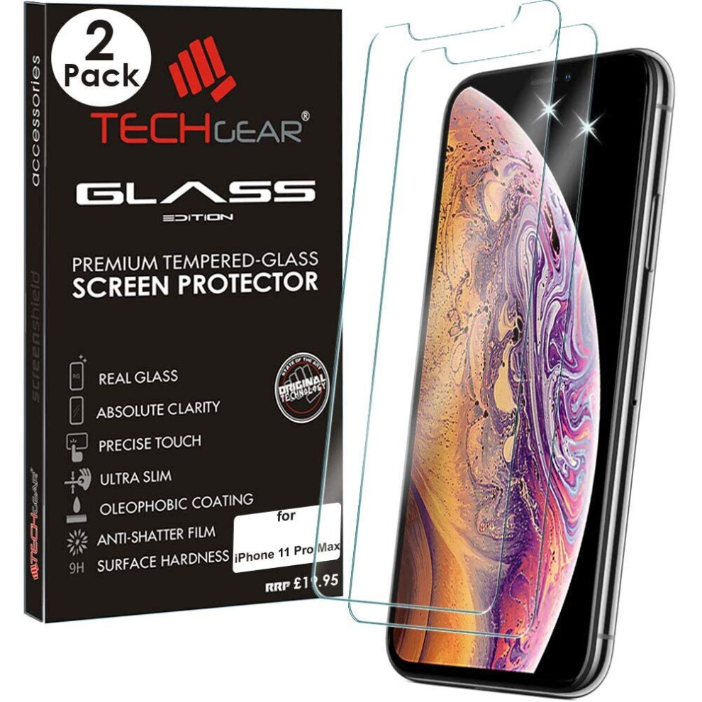 TECHGEAR [2 Pack GLASS Edition for iPhone 11 Pro Max, Tempered Glass Screen Protectors Cover [2.5D Round Edge] [9H Hardness]...