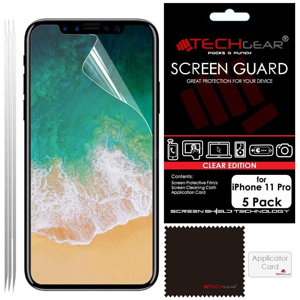 TECHGEAR [Pack of 5] Screen Protectors for iPhone 11 Pro 5.8" - CLEAR LCD Screen Protector Guard Covers with Cleaning Cloth &...