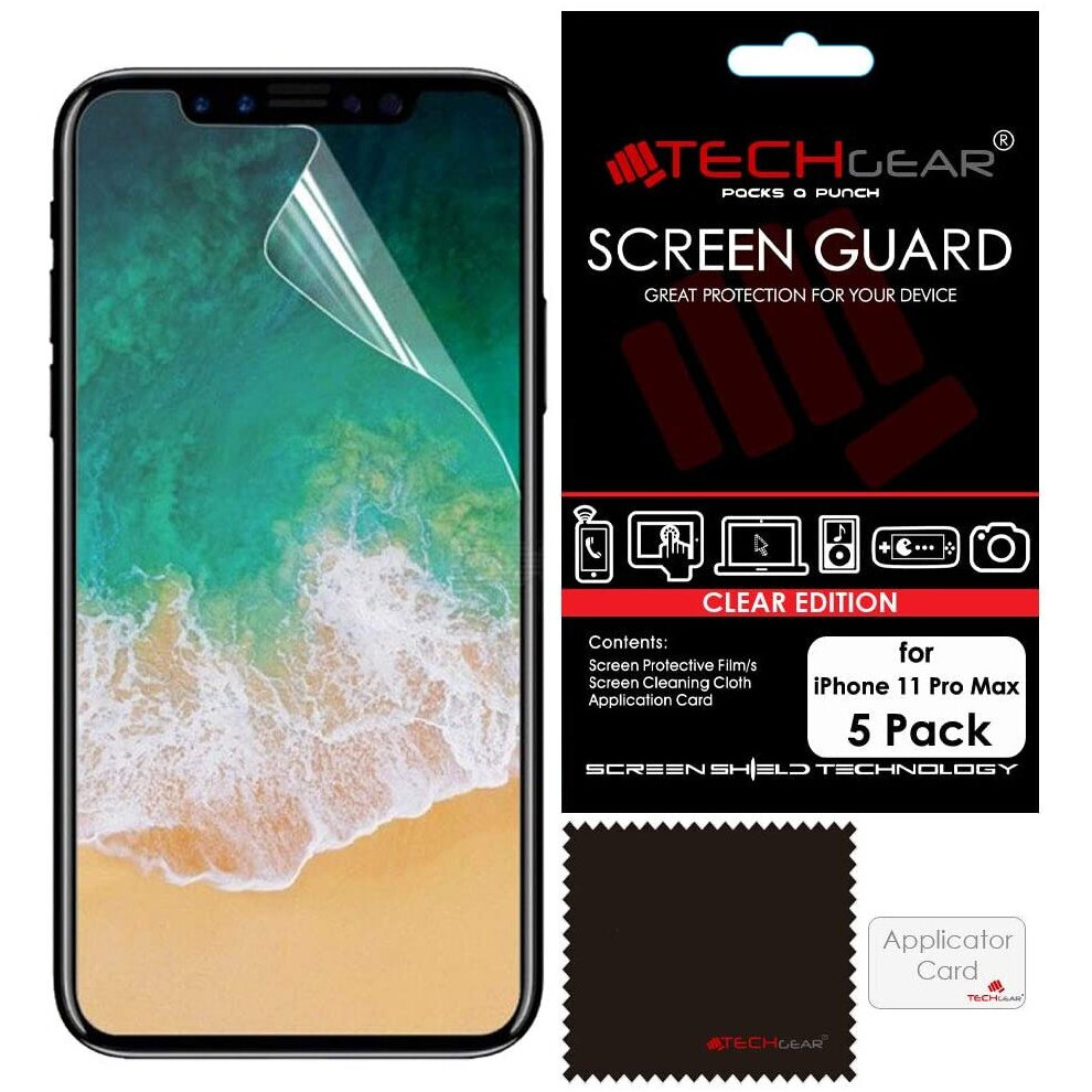 TECHGEAR [Pack of 5] Screen Protectors for iPhone 11 Pro Max - CLEAR LCD Screen Protector Guard Covers with Cleaning Cloth &...