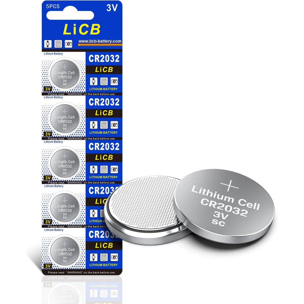 LiCB CR2032 Battery 3V Lithium 5PCS (CR 2032 / Batteries CR2032 / DL2032 / ECR2032/) for Computer motherboards,Remotes,LED...